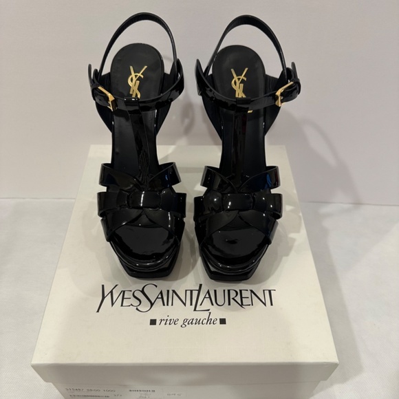 YVES SAINT LAURENT RIVE GAUCHE TRIBUTE PLATFORM SANDALS IN BLACK PATENT LEATHER - Picture 5 of 6